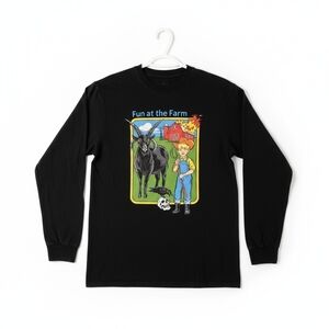 Fun at the Farm Graphic Long Sleeve Tee Skull Goat Farm Fire